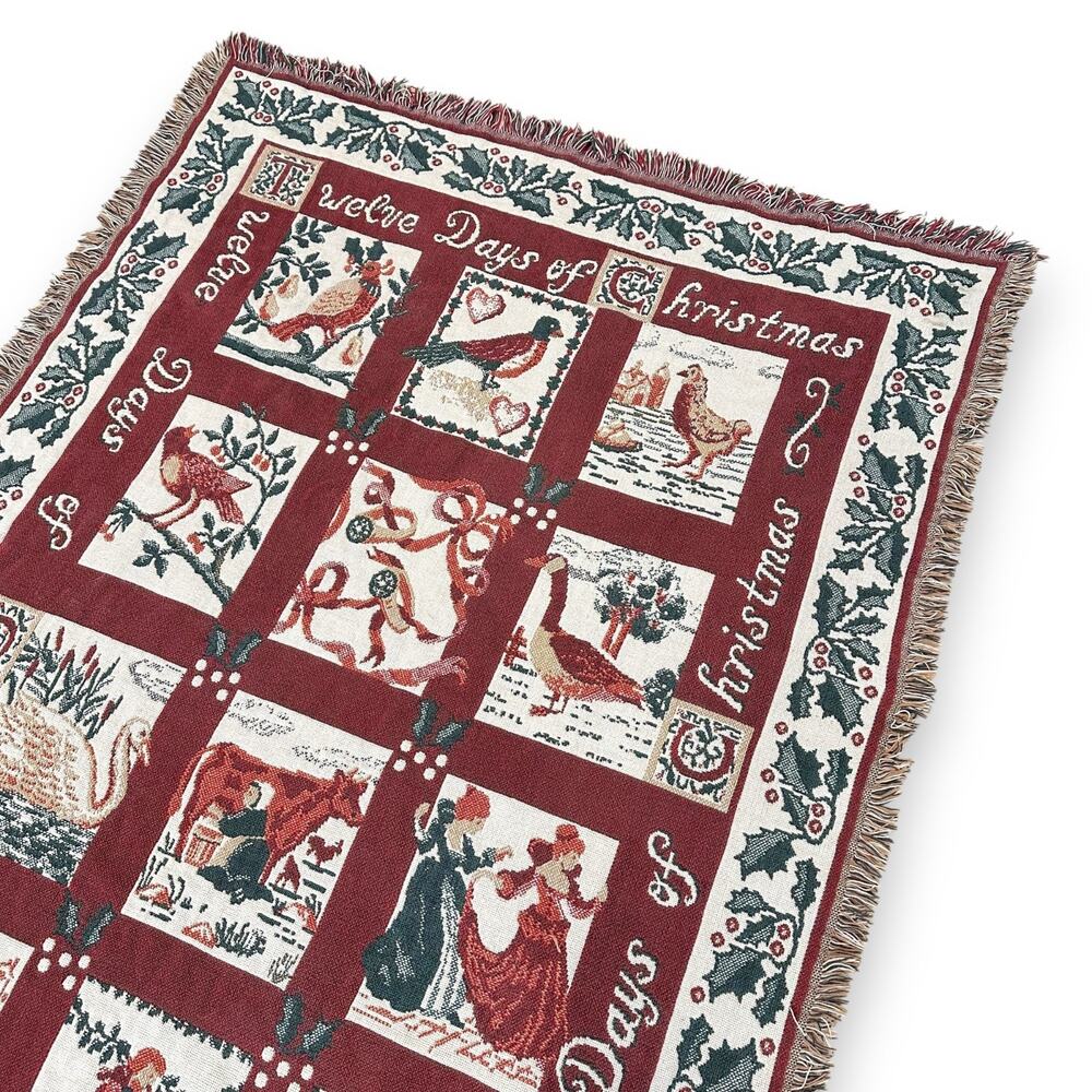 VINTAGE Goodwin Weavers '12 Days Of Christmas' 65 X 45-In Tapestry Throw Blanket - Picture 3 of 5